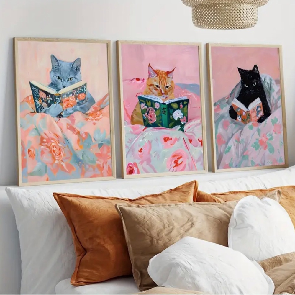 Set of 6 Cat Reading Book Canvas Posters Art Prints, Frameless (Lg) - Picture 12 of 15
